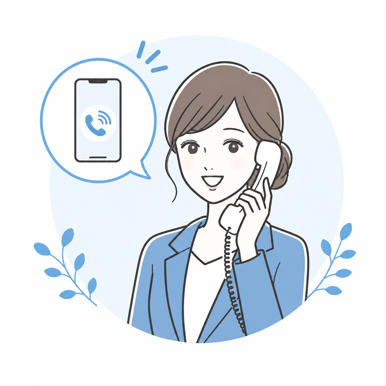 スタッフが直接電話するモーニングコールのイラスト